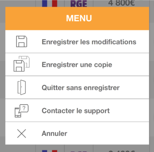 screen caprenov menu déroulant