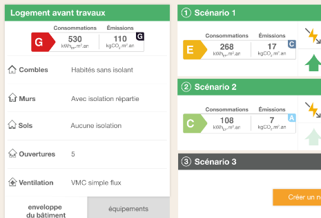représentation de l'affichage des solutions de rénovation