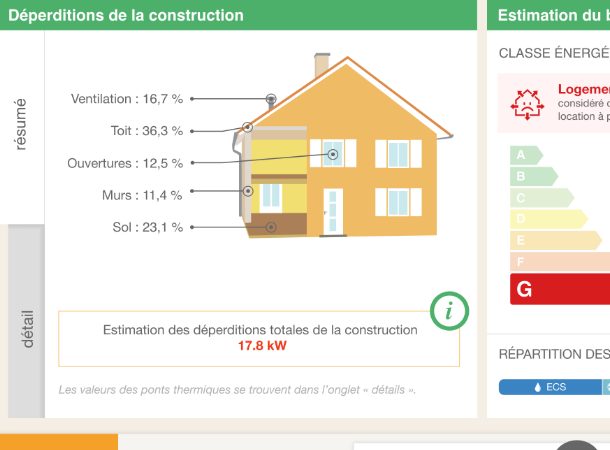 screen outil cap-renov page des resultats de deperditions