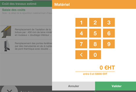 screen de l'écran permettant de changer les coûts des travaux simulés dans cap-renov