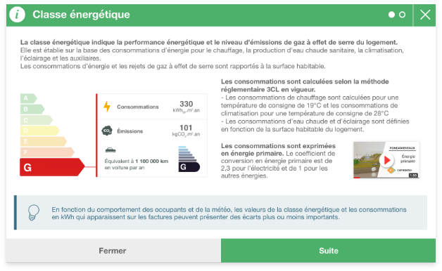 screen outil cap-renov ecran de simulation des performances du logement