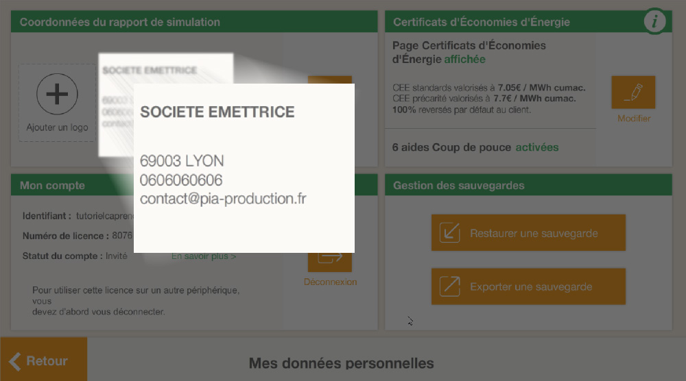 screen modification des coordonnées