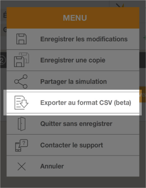 screen fonction export csv