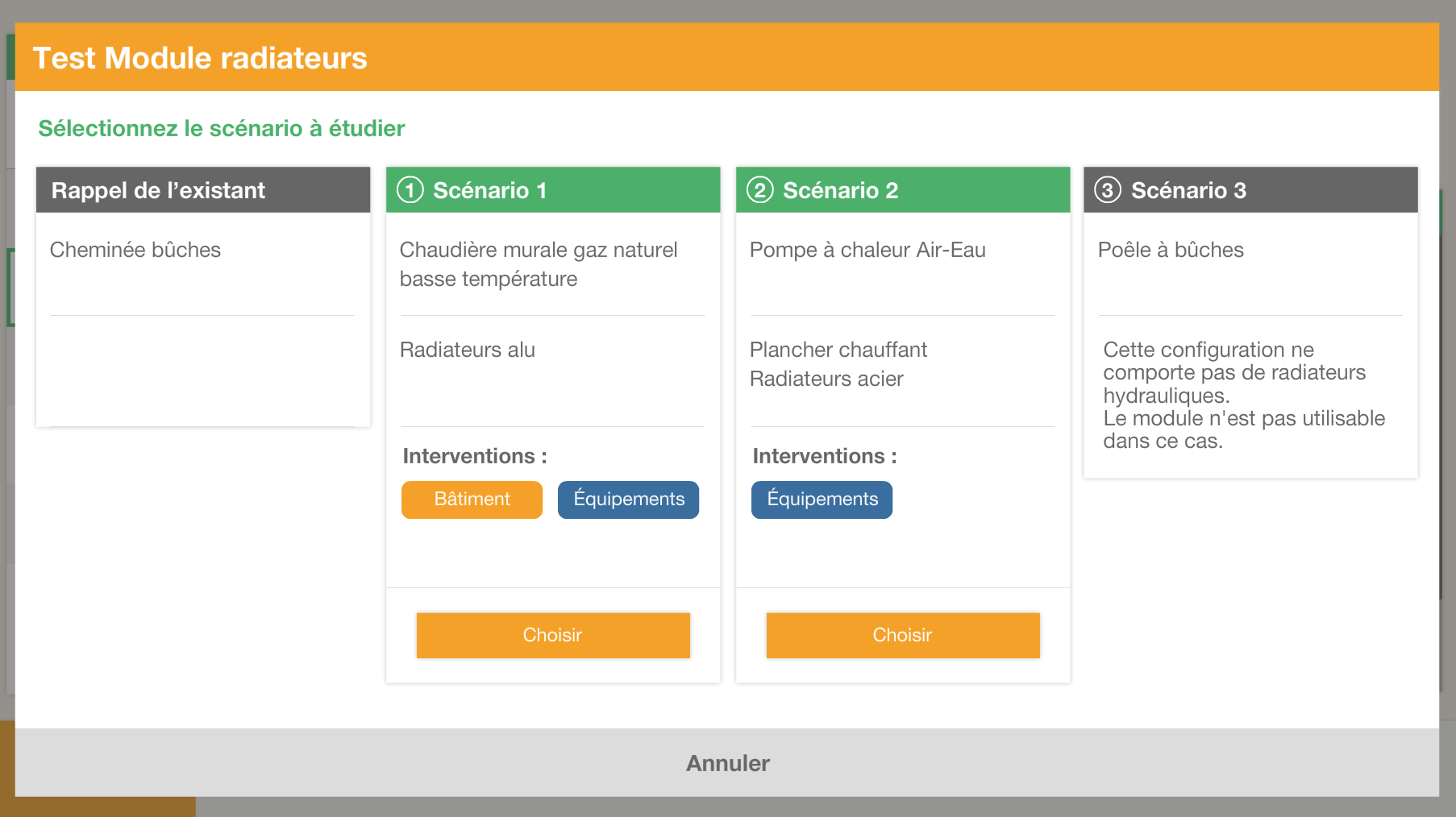 screen interface caprenov saisie des scénarios du module radiateur