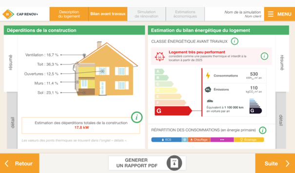 screen CAPRENOV écran bilan logement