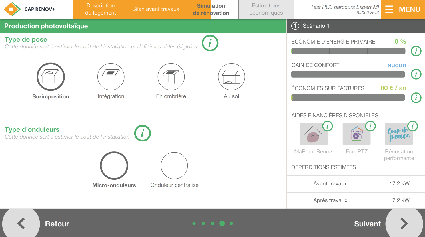 screen écran saisie nouvelle installation photovoltaique dans CAP RENOV+