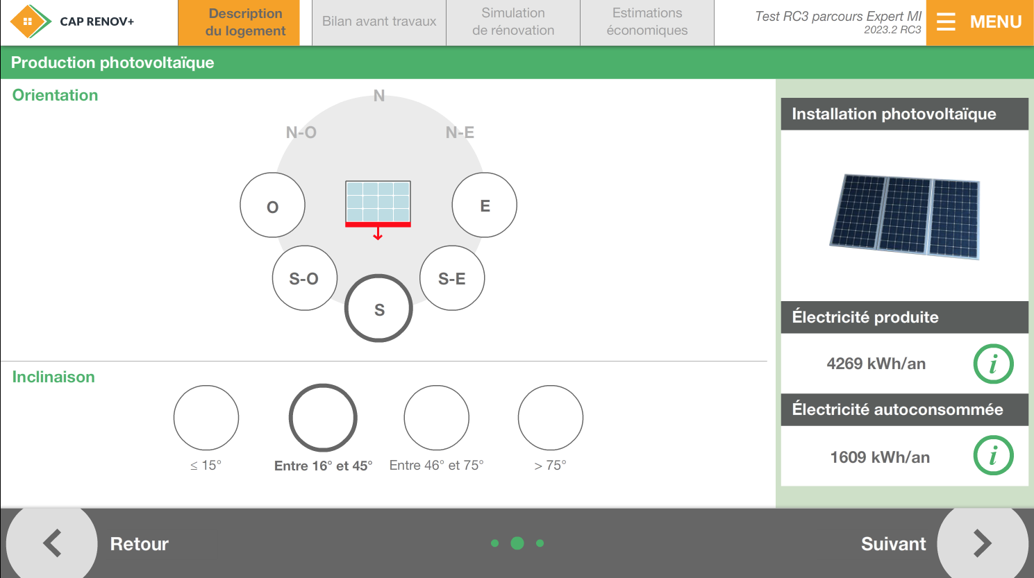 screen écran saisie installation existante photovoltaique dans CAP RENOV+